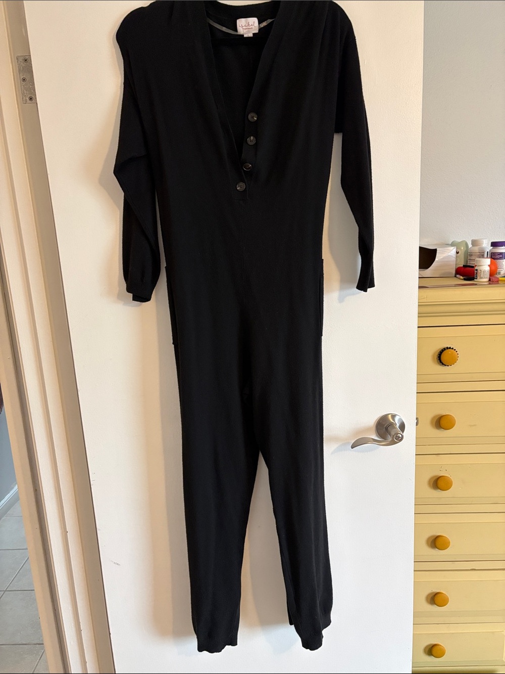 Isabelle Black Button-Front Long Sleeve Jumpsuit